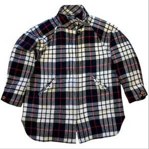 Vintage Orvis Jacket Womens Large Black White Plaid Flannel Wool Car Pea Coat